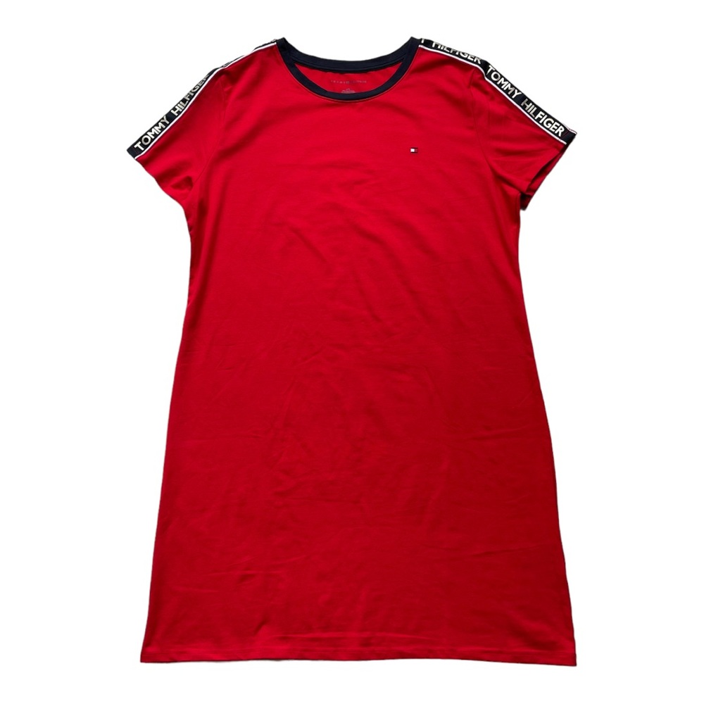 Tommy Hilfiger Red Midi T-Shirt Dress with Black Trim